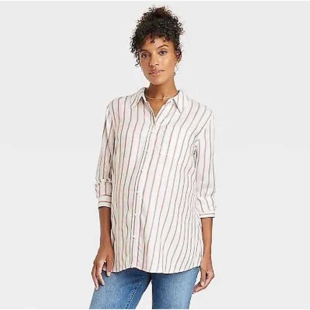 Isabel by Ingrid & Isabel Button Down Shirt Striped Rust White L